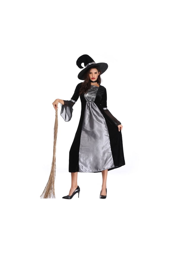 Halloween Witch Costume Women, Classic Retro Witch Costumes for Women Halloween Fancy Dress Witch Dress Black L