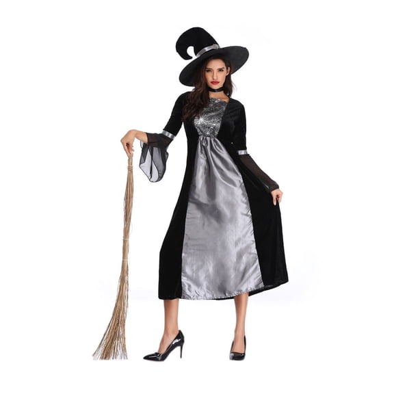 Halloween Witch Costume Women, Classic Retro Witch Costumes for Women Halloween Fancy Dress Witch Dress Black M