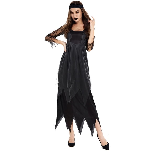 Halloween Witch Costume Women, Classic Retro Witch Costumes for Women Halloween Fancy Dress Witch Dress Black XXL