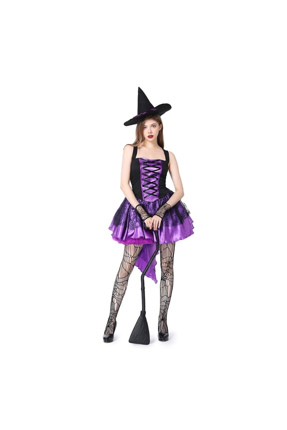 Halloween Witch Costume Women, Sexy Witch Costumes for Women Halloween Fancy Dress Witch Dress Sexy Halloween Costume Woman Purple L