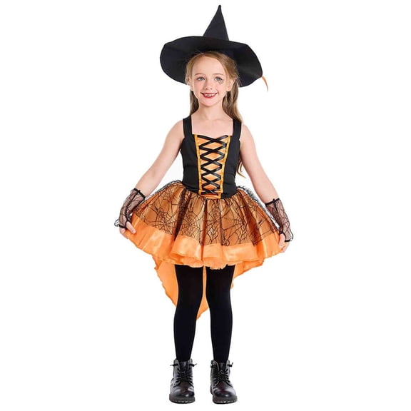Cute Retro Witch Costume Dress for Teens Halloween Fancy Dress Party Cosplay Outfit Orange M