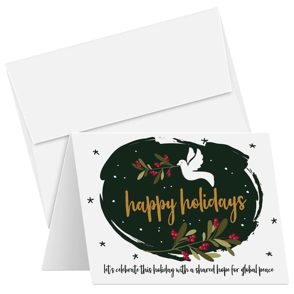 2025 Happy Holidays "Shared Hope for Global Peace" Cards & Envelopes Set  Winter Christmas, Xmas, New Year Greetings, Invitations, Thank You's, Small Business, Gifts | 4.25" x 5.5" | 25 per Pack