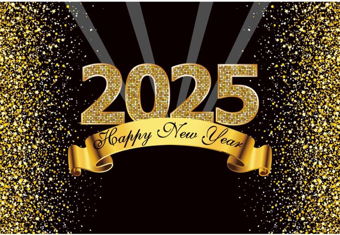 2025 Happy New Year Backdrop Balloons Fireworks Black Photography ...