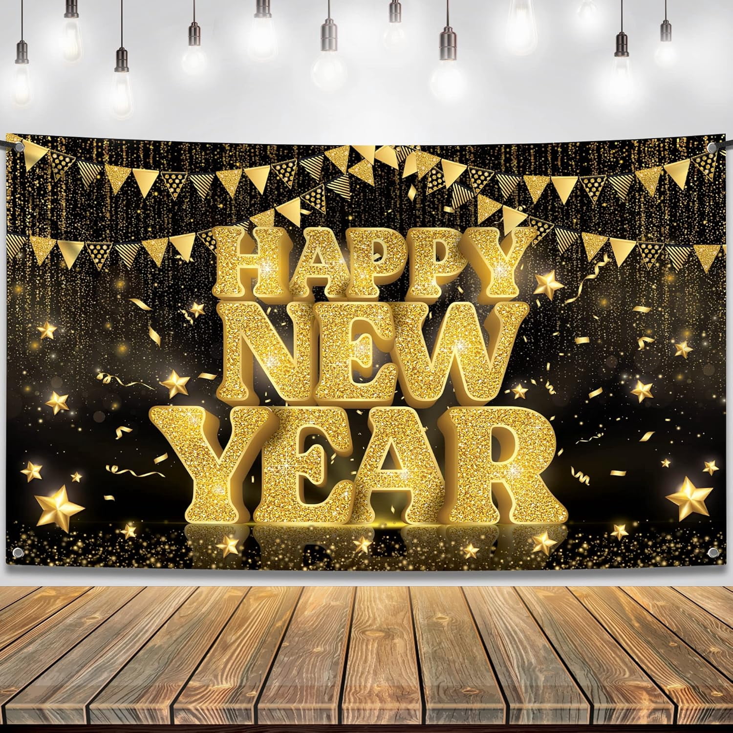 2025 Happy New Year Backdrop Black and Gold Bokeh Halos Photography ...