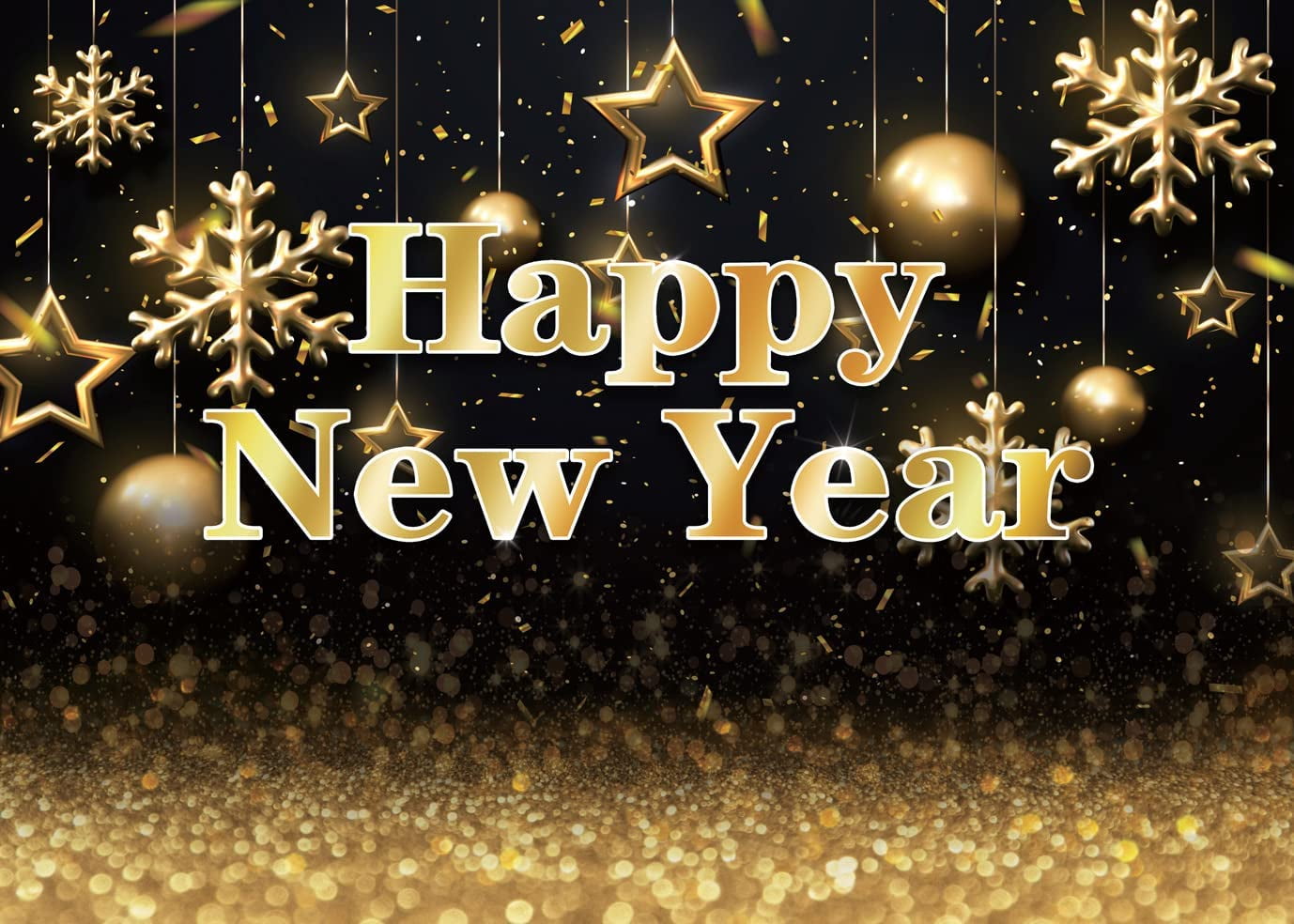 2025 Happy New Year Backdrop Black and Gold Photography Background