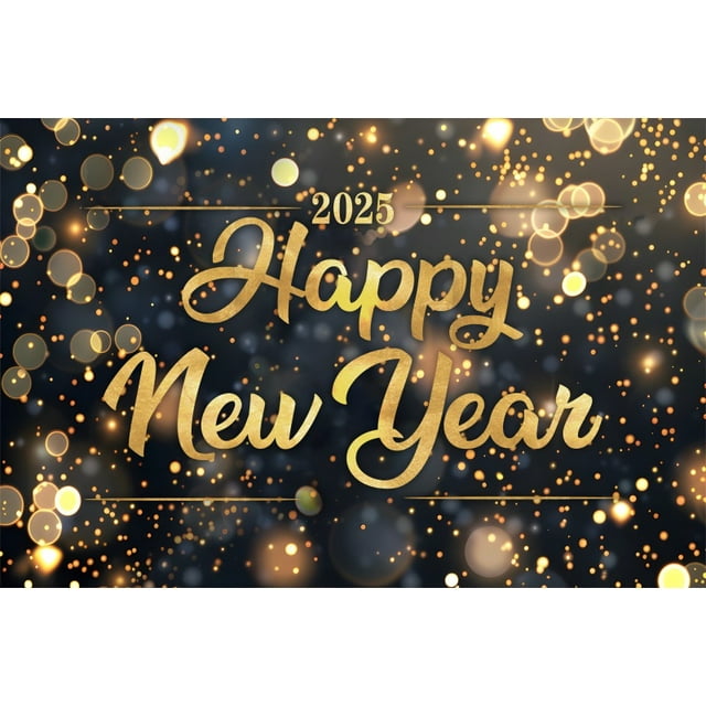 2025 Happy New Year Backdrop for Photography Firework Light Bokeh Clock