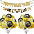 2025 Happy New Year Decorations Black Gold New Year Balloons Happy New Year Banner Set for New