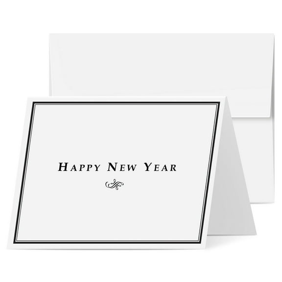 2026 Happy New Year Greeting Cards – Elegant Blank Fold Over Cards & Envelopes, For Business, Christmas and New Years Gift & Presents | 4.25" x 5.5" (A2 Size) | 25 Per Pack