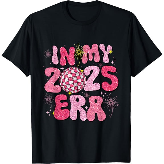 2025 Happy New Year In My 2025 Era Fireworks Family Matching T-ShirtMen and women, Black T-shirt, size: Extra large