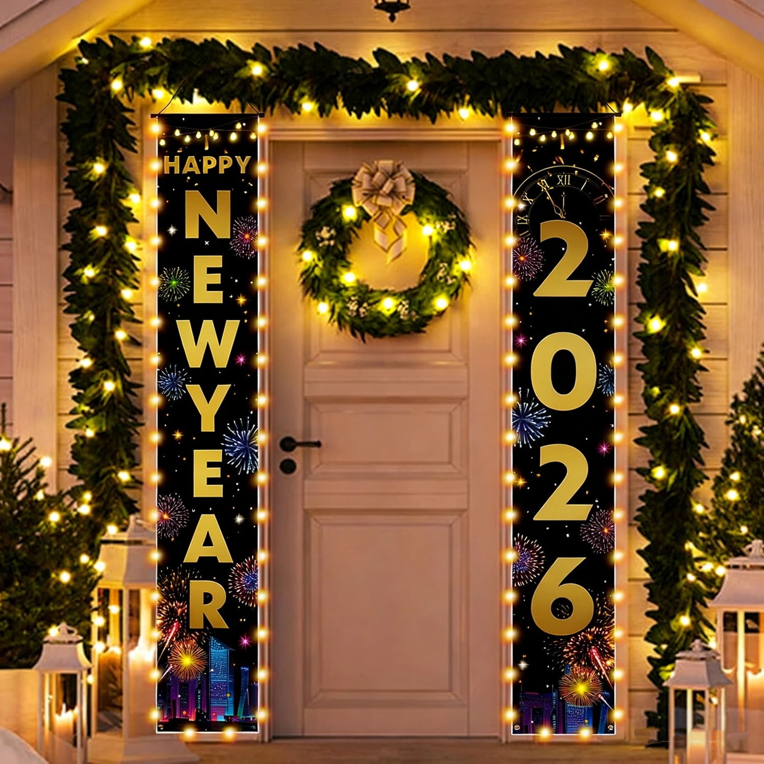 2026 Happy New Year Porch Sign with LED Lights New Years Eve Party