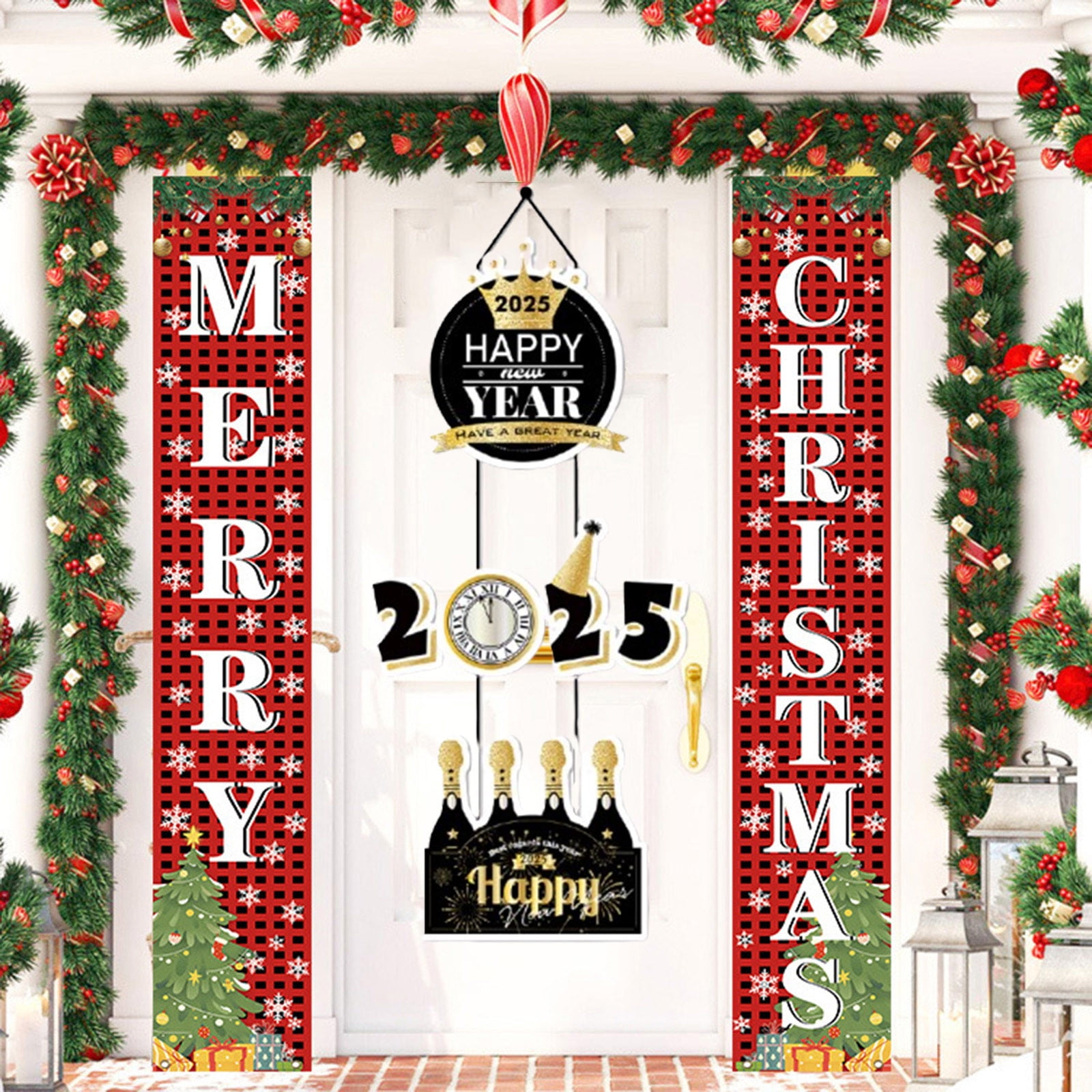 2025 Happy New Year Themed Decoration 2PCS, New Year Door Hanging