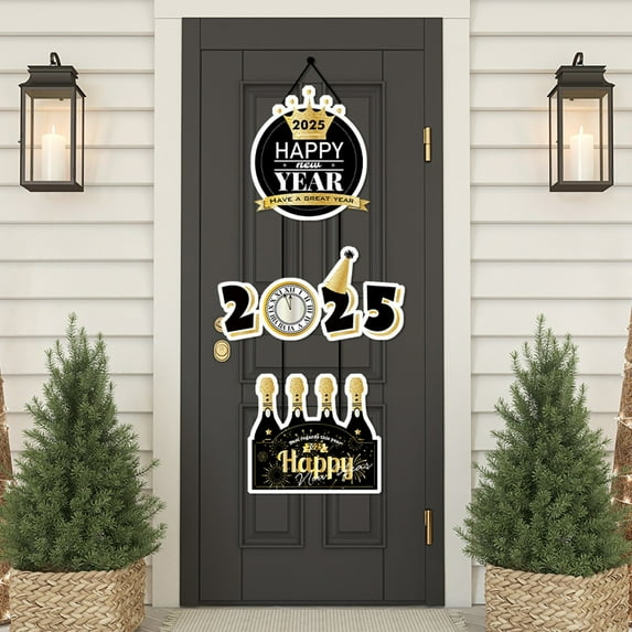 2025 Happy Year Door Hanger Party Decorations Themed Door Pendant Flat Hanging Ornament Holiday Scene Decor 2 Piece Set