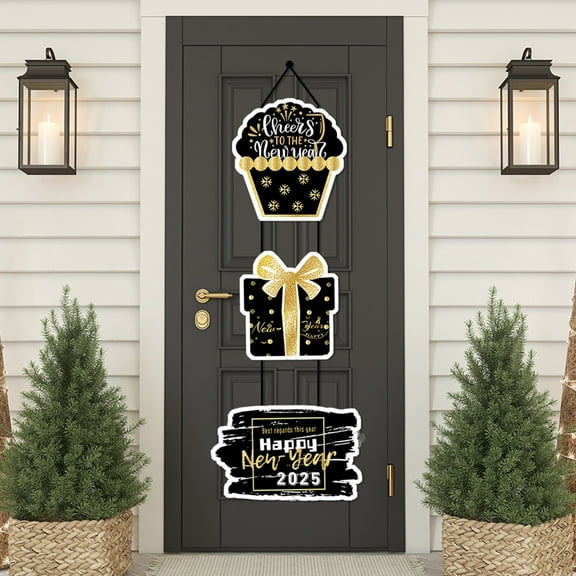 2025 Happy Year Paper Door Pendant Decorations, 2-Piece Set for Party Scene, Easy to Hang and Versatile Use, Adds Festive Mood to Home and Events