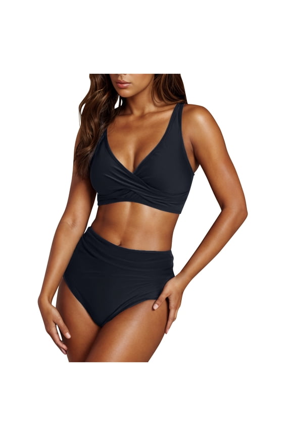 2025 High Waisted Bikini Sets for Women Twist Front Tie Back 2 Piece Bathing Suit V Neck Ruched Swimsuits Bikinis