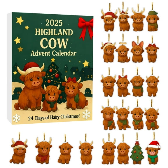2025 Highland Cow Advent Calendar 24 Day Countdown with Cute Figurines Christmas Holiday Gift for Kids Adults Family Home Decor