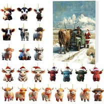 2025 Highland Cow Advent Calendar - Santa Themed 24 Days Countdown Calendar with Christmas Tree Ornaments, Cartoon Cow Decor for Holiday Home & Tree Decoration