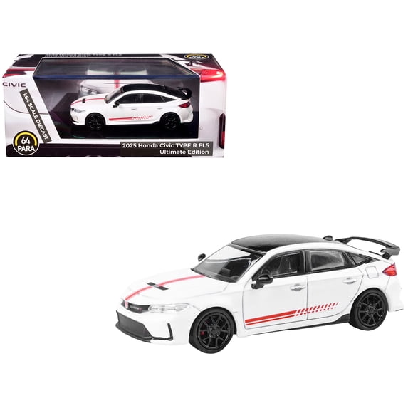 2025 Honda Civic Type R FL5 "Ultimate Edition" White with Red Stripes and Black Top 1/64 Diecast Model Car by Paragon Models