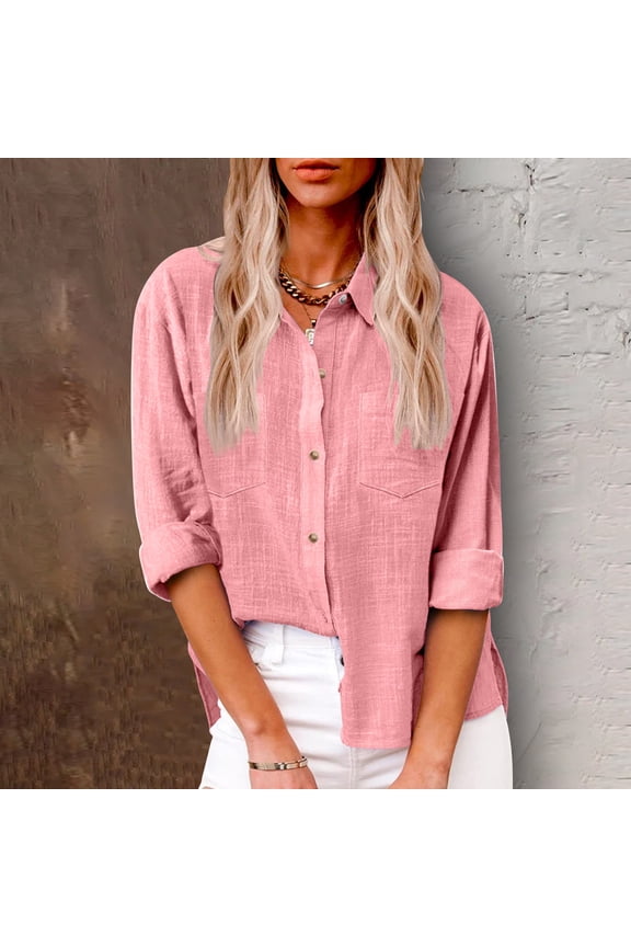 2025 Hot Sale School Outfits for Teacher Vmvidoty Womens Casual Work Tunic With Pocket Long Sleeve Blouse Pink S
