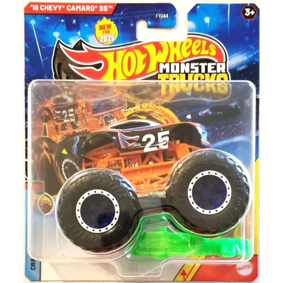 2025 Hot Wheels Monster Trucks 2018 Chevy Camaro SS, Crash Legends, Diecast Vehicle with Crushed Car, 3/5
