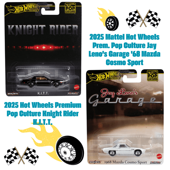 2025 Hot Wheels Premium Pop Culture Combo Pack: Jay Leno's Garage '68 Mazda Cosmo Sport & Knight Rider K.I.T.T.