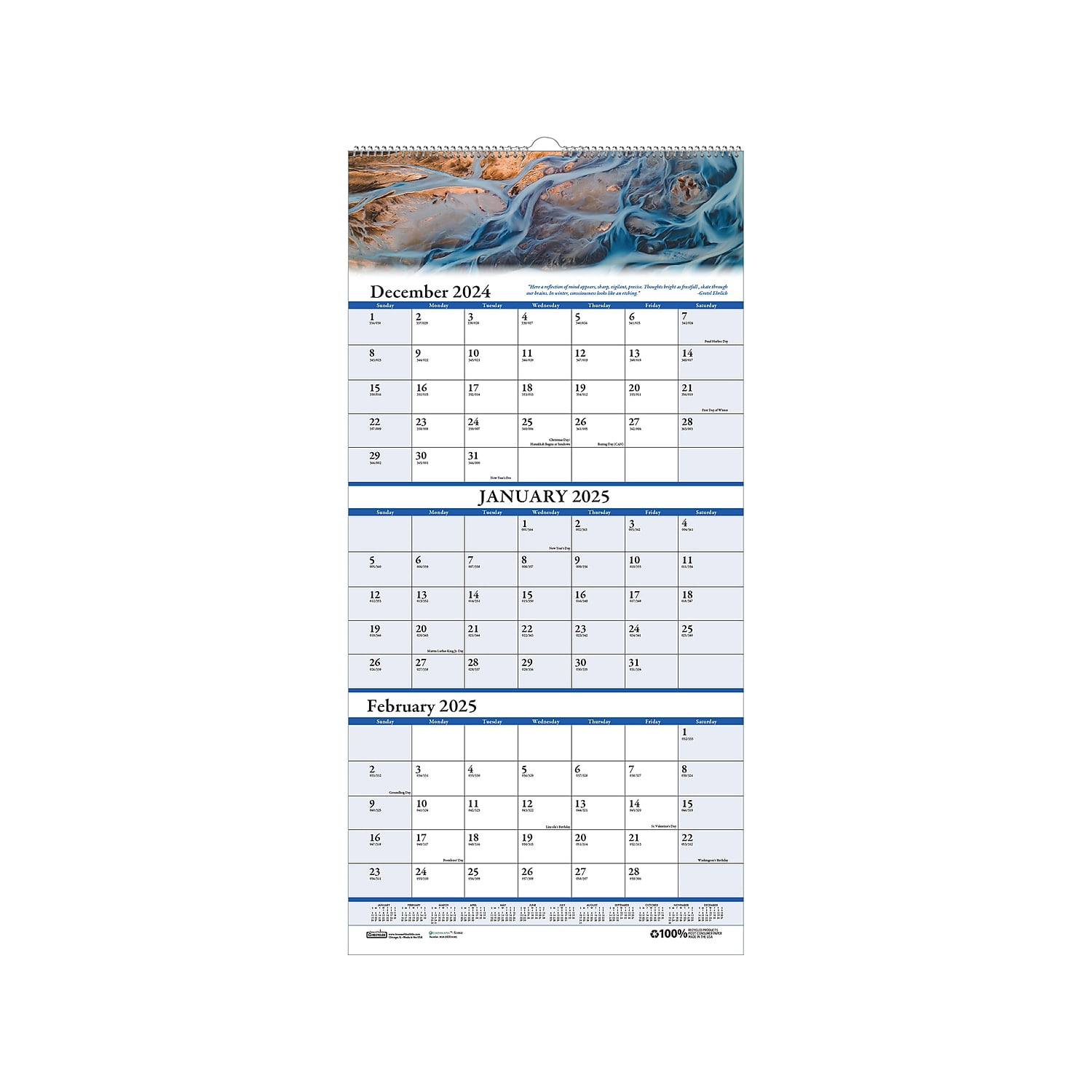 2025 House of Doolittle Earthscapes 8" x 17" Three-Month Wall Calendar (3636-25)