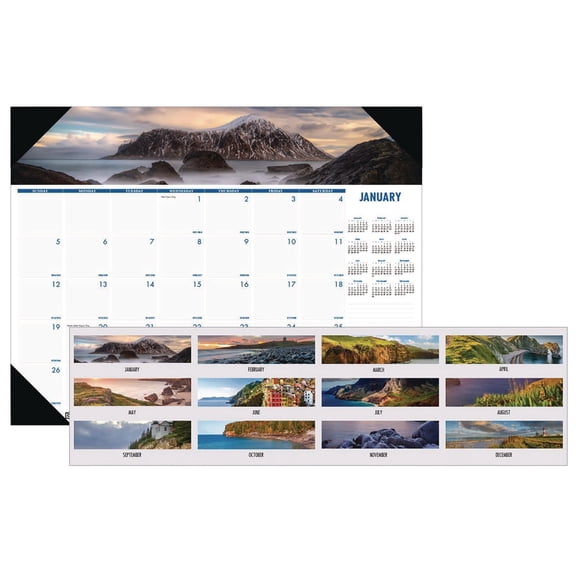 House of Doolittle 178 12-Month Jan to Dec 2025 22 in. x 17 in. Coastlines Photos Earthscapes Recycled Monthly Desk Pad Calendar - Black Binding/Corners