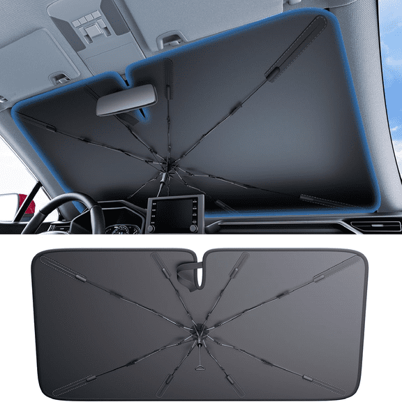 2025 Ice-Shield Car Windshield Sun Shade [100% Sun Block, 4th-Gen Cooling Tech] Reflective Heat Insulation, Portable Foldable Front Window Sunshade Umbrella for SUVs/MPVs - Universal Fit 61"x34"