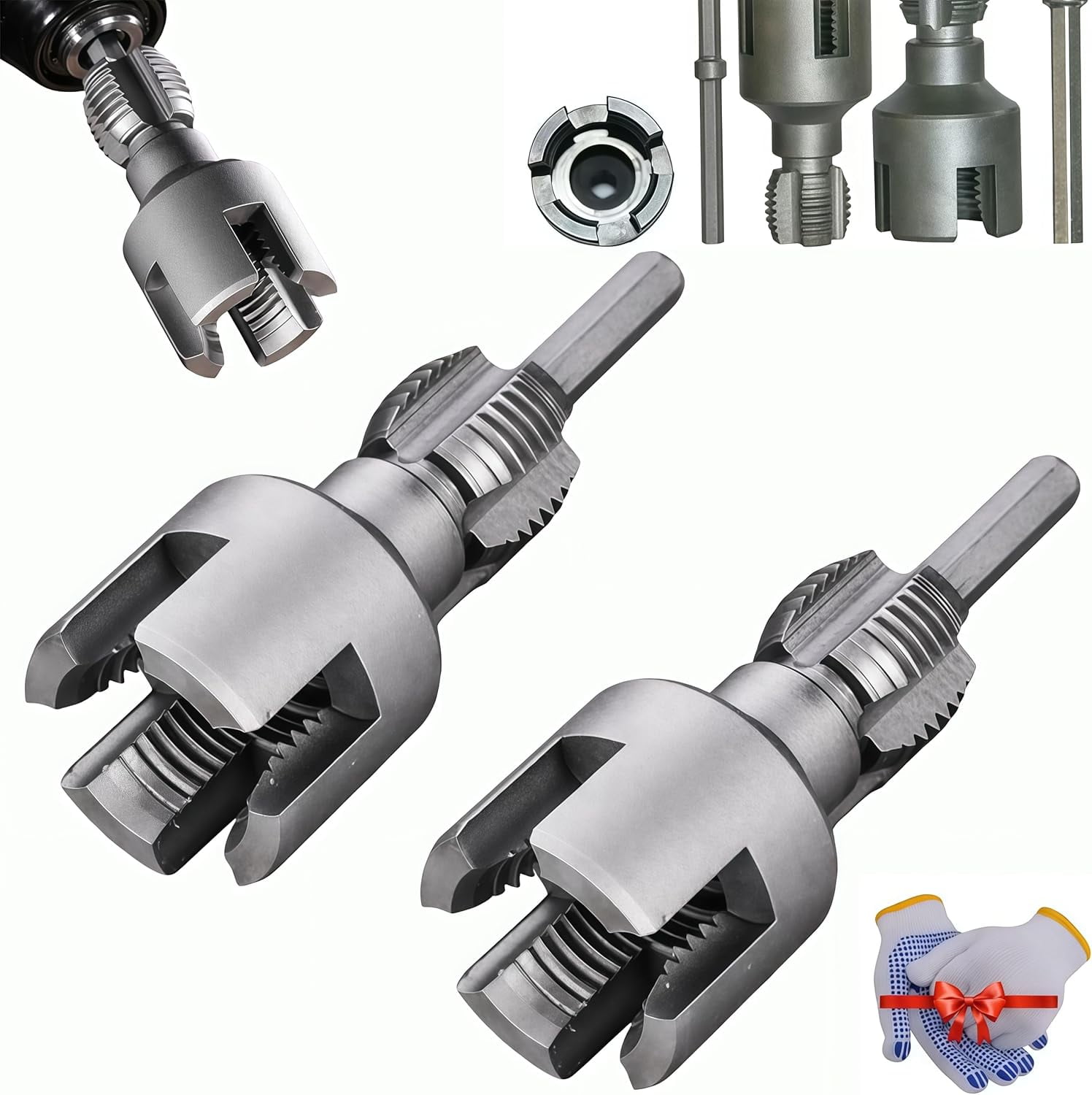 2025 Integrated Internal & External Pipe Threading Tool, Electric Drill Compatible Pvc Pipe Threader Kit, 1/2" and 3/4'' Internal External Rethreading Maker