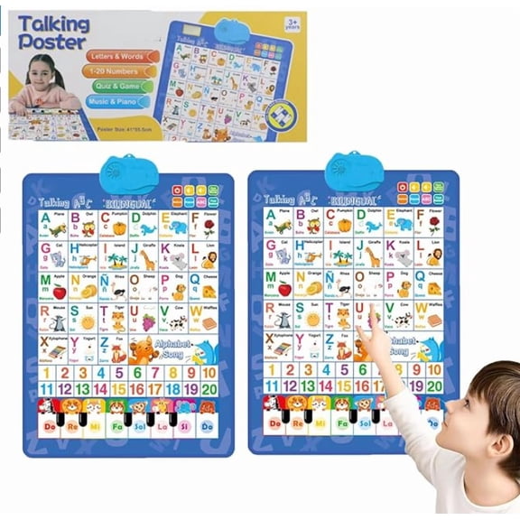 2025 Interactive Talking Wall Chart for Early Education - Bilingual English-Spanish Learning Posters with Sounds, Songs, and Engaging Activities for Effective Language Development and Family Bonding