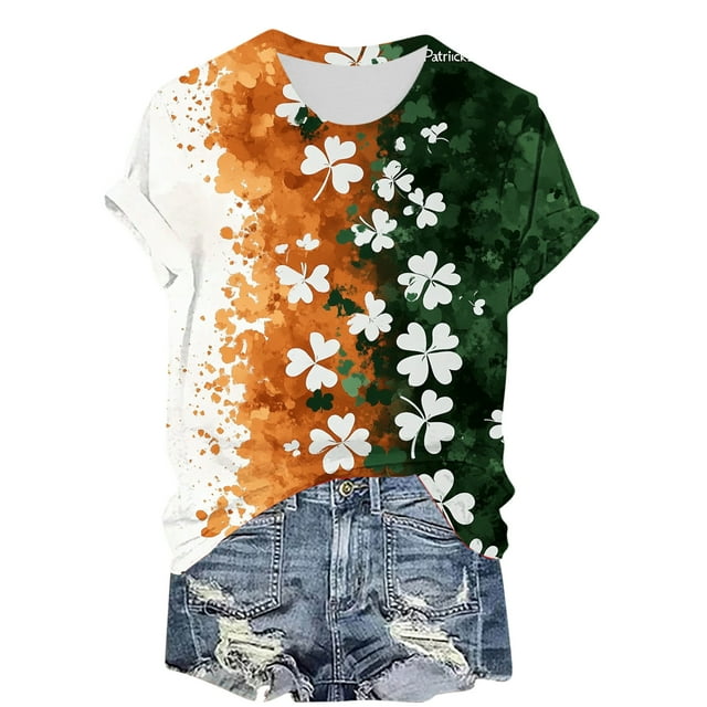 2025 Irish St. Patrick's Day Shirts for Women Crew Neck Short Sleeve