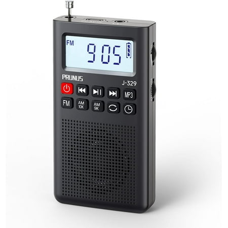2025 J-329 Mini Portable Pocket AM FM Radio Rechargeable Battery Operated MP3 Small Radio with Sleep Timer SD Card Player Large Screen for Running Walking Travel