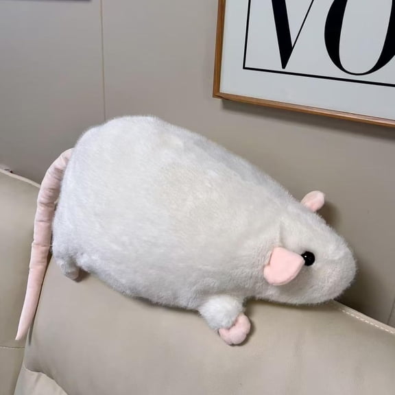 2025 Jumbo Rat Plush Pillow (17.72 in) - Soft & Cute Stuffed Animal Pillow, Adorable Rat Cuddle Pillow for Bed, Sofa, Room Decor (White)