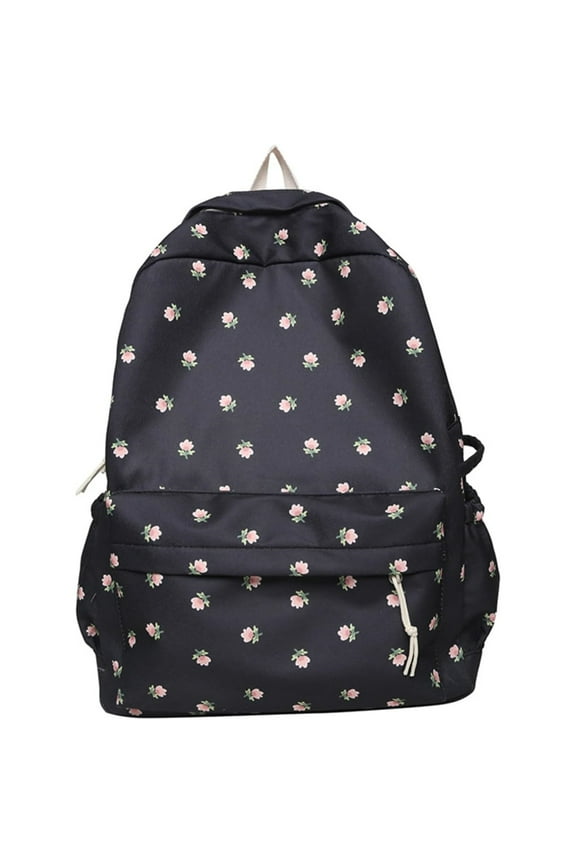 2025 Kawaii Floral Print Backpack with Pendant Preppy Backpack Cottagecore Bag Coquette Aesthetic Backpack Daypack,Black,1