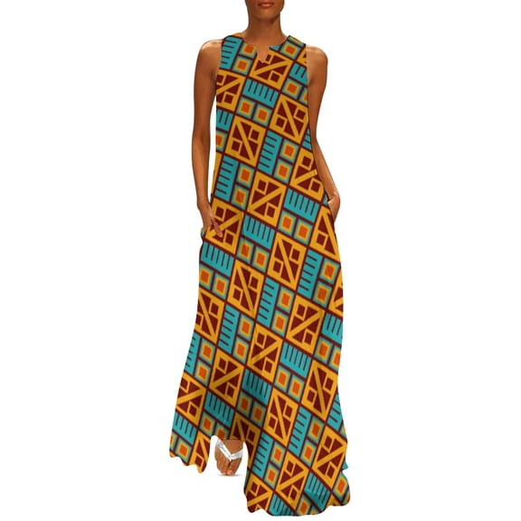 2025 Kente Tribal African Dress Summer Retro Print Streetwear Casual Long Dresses Women Vintage Maxi Dress Gift Idea