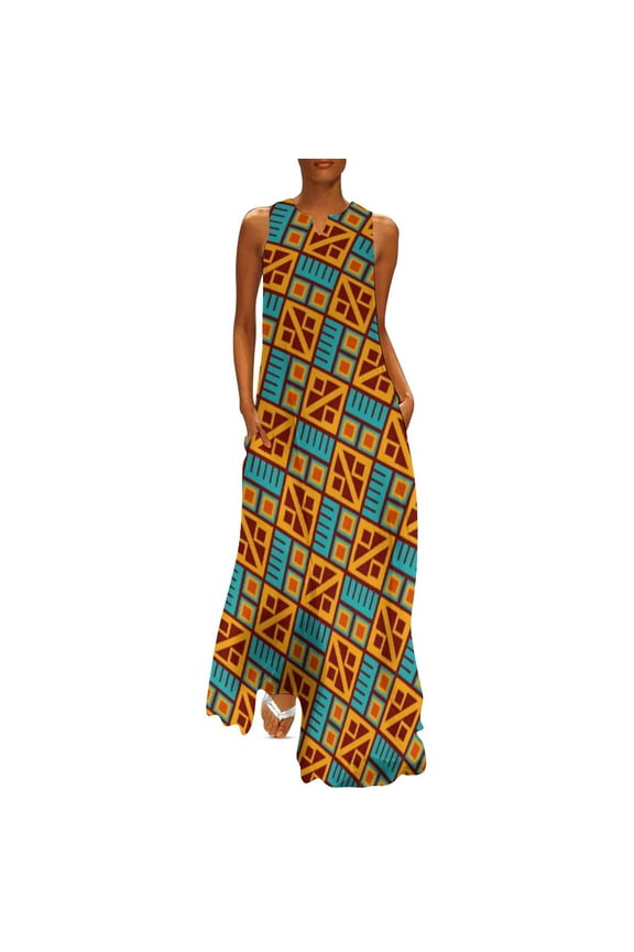 2025 Kente Tribal African Dress Summer Retro Print Streetwear Casual Long Dresses Women Vintage Maxi Dress Gift Idea