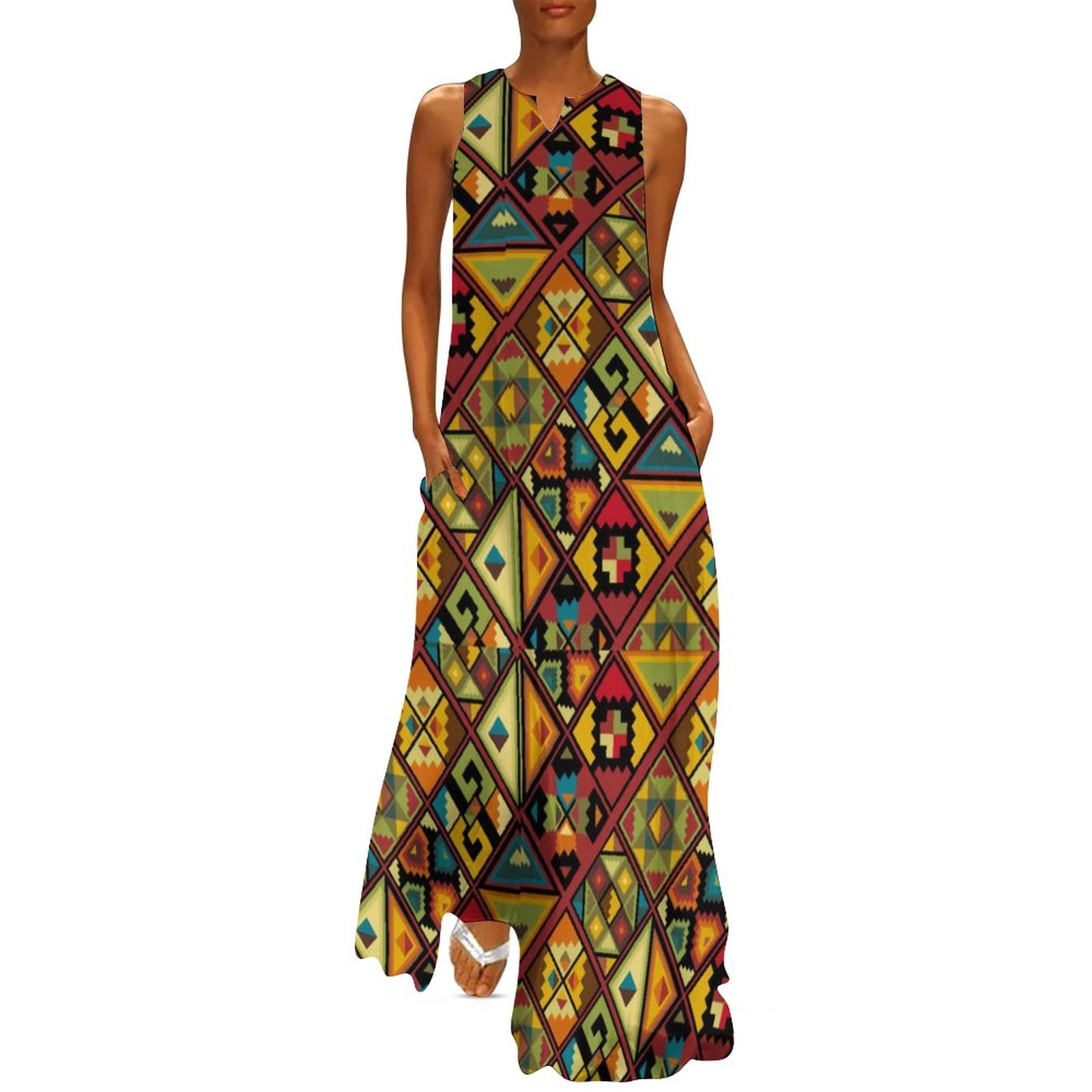 Retro Tribal Print Women'S Long Sleeve Dress