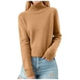 thumbnail image 1 of 2025 Knit Sweaters for Women Long Sleeve Turtleneck Tops Fall Winter Soft Warm Cozy Wool Knit Sweater Pullover Camel M, 1 of 3
