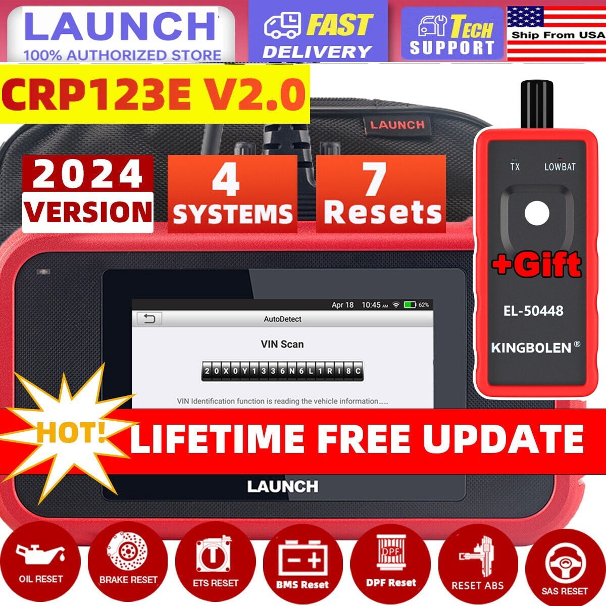 LAUNCH X431 CRP123E Car OBD2 Diagnostic Tools Automotive OBD Scanner Abs Srs Airbag Engine At Sas 2