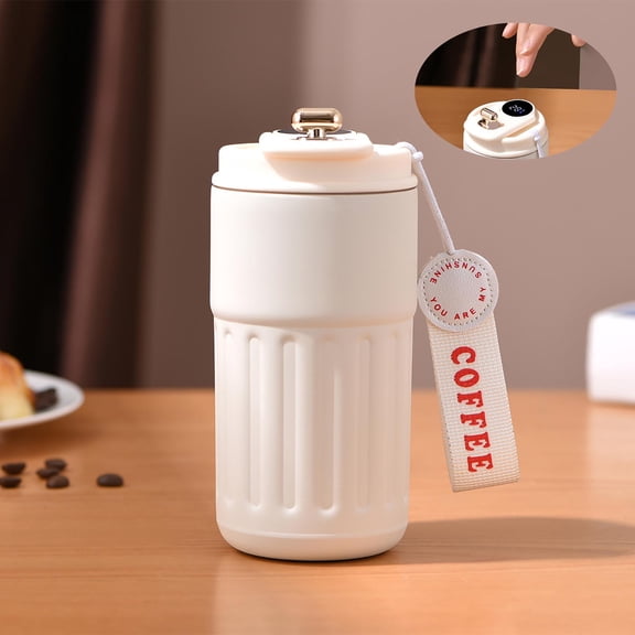 2025 LED Temperature Display Coffee Mug Stainless Steel Smart Water Bottle, Portable Smart Coffee Hot and Cold Water Bottles Large Capacity with Leak-Proof Lid Vacuum Insulated Tumblers,White