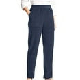 thumbnail image 1 of 2025 Ladies Corduroy Pants with Pocket Solid Color Elastic Waist Straight Leg Casual Warm Loose Comfy Trousers (2XL, Navy), 1 of 6