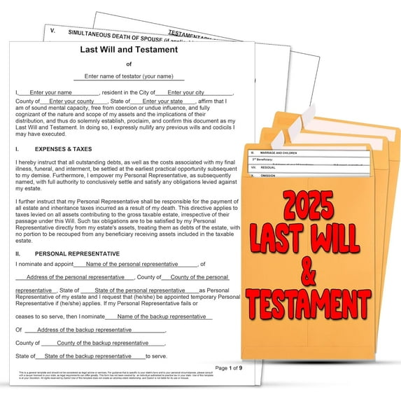 2025 Last Will and Testament Kit: Blank Legal Last Will Testament Forms, Do It Yourself Legal Will Maker Templates - End of Life Planning Kit - Includes 3 Blank Forms, Guide, & Envelopes