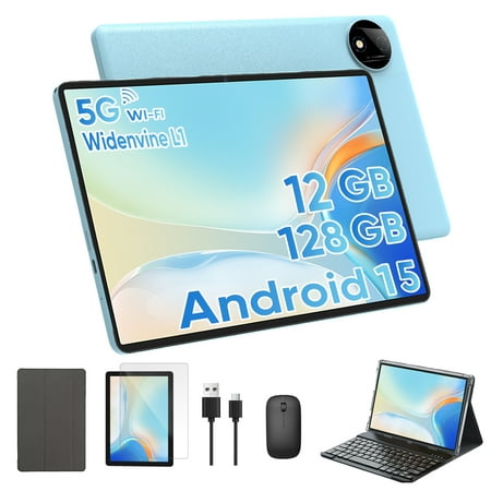 2025 Latest 11-inch Android 15 Tablet, 12GB RAM, 128GB ROM, HD Display, Octa-Core Processor, Dual Cameras, Stereo Speakers, 5GWIFI
