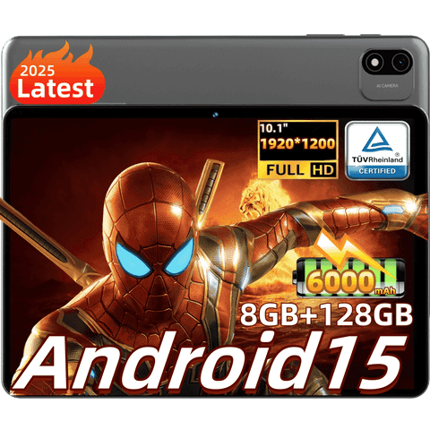 Android 15 Tablet 10 Inch 1920x1200 FHD Display, Unisoc T606, 8+128GB Storage, 6000mAh Battery, Dual Camera, for Work, Study Headwolf WPad6