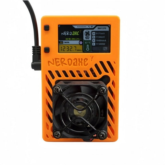 Nerdaxe Gamma 601 BTC Miner 1.2TH/s BM1370 ASIC Chip Crypto Lottery Machine with Stand Ultra Silent Fan for Home Solo Mining,Orange Stand