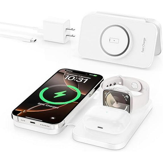 2025 Latest Magnetic Wireless Charger for iPhone: 3 in 1 Travel Charging Station Devices for iPhone 16 15 14 13 12 Pro Max Plus-Foldable Charging Pad for Apple Watch Series & Air pods4 3 2 Pro