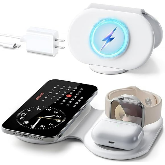 2025 Latest Magnetic Wireless Charger for iPhone: 3 in 1 Travel Charging Station for Devices for iPhone 16 15 14 13 12 Pro Max Plus-Foldable Charging Pad for Apple Watch Series & Air pods 4 3 2 Pro