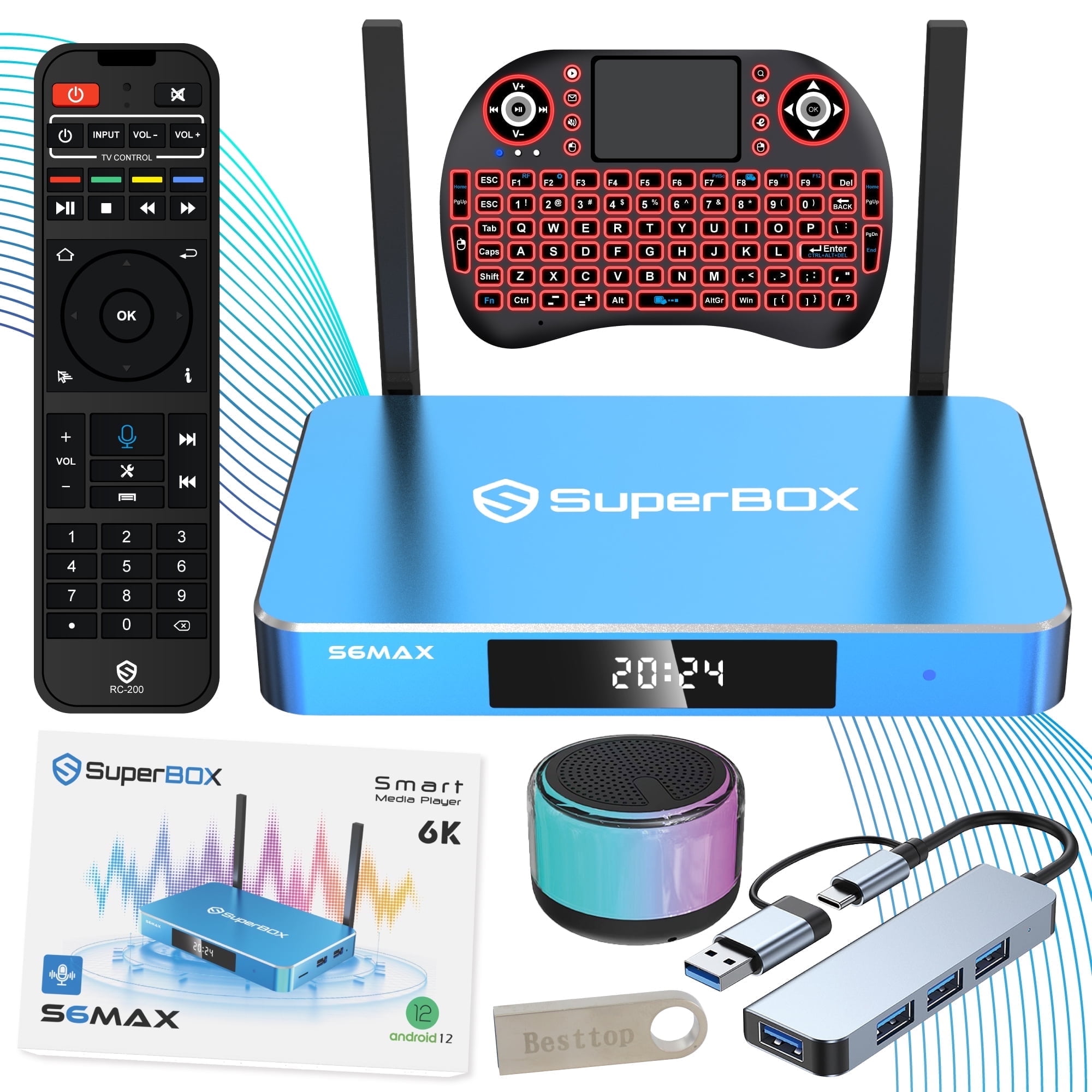 2025 Latest Superbox S6 Max with 4G+64G Storage, Andorid 12, Wifi 6, BT 5.2, S6max TV Box with Voice Remote, Time Shift & Parental Controls