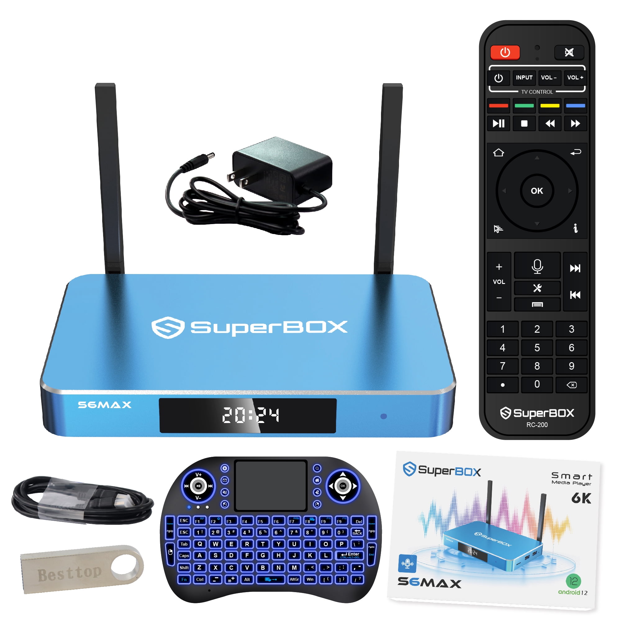 2025 Latest SuperBox S6 Max Pro with 4G+64G Storage, Super Stable & Smooth S6max TV Box with Voice Remote, Time Shift & Parental Controls, Andori 12, Wifi 6.0