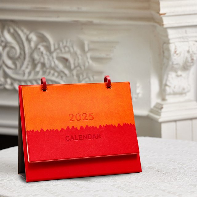 2025 Leather Desk Calendar - Red | Monthly Office Calendar with ...