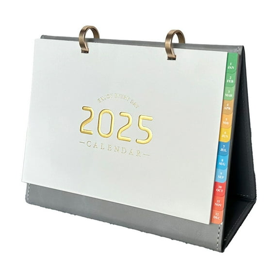 2025 Leather Desk Calendar with Inspirational Quotes, Page-Flip Design for Office Home Decor, Includes Note Slot & Magnetic Base, 1-Pack Organizer